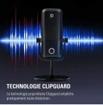 Elgato Wave:1 - Micro à Clipguarde condensateur USB cardioïde pour streaming, gaming et télétravail, logiciel de mixage gratuit, plug-ins d'effets, anti-distorsion, plug & play sur Mac/PC
