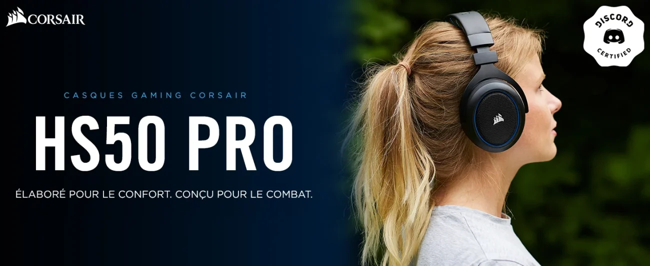 Corsair HS50 PRO Stereo Casque de Gaming Mousse à mémoire ajustables Compatibilité avec PC, PS4, Xbox One, Switch et appareils mobiles banner