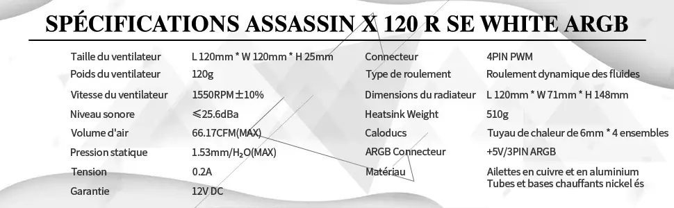 Thermalright Assassin X 120 SE Refroidisseur d'air pour processeur Intel/AMD spécification