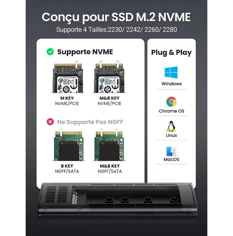 Adaptateur SSD M.2 vers USB 3.0 haute vitesse, boîtier SSD M2