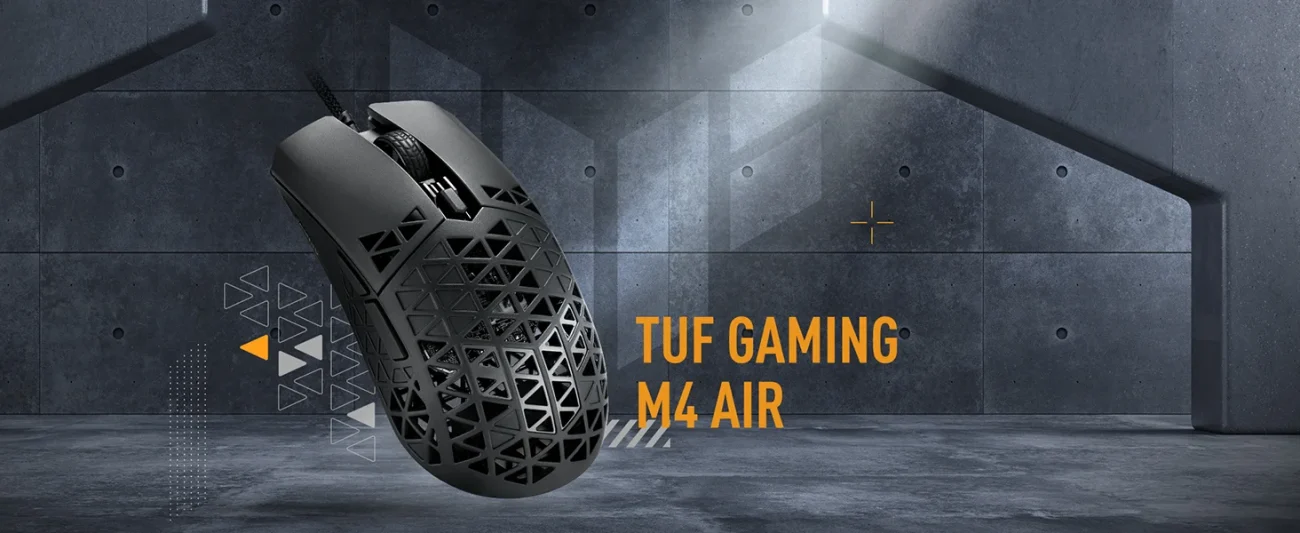 ASUS TUF Gaming M4 Air Wired Gaming Mouse, 16,000 DPI Sensor, 6 Programmable Buttons, Ultralight Air Shell, IPX6 Water Resistance, Antibacterial Guard, TUF Gaming Paracord, Pure PTFE Feet, Black