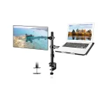 Support Ecran PC avec Plateau pour Ordinateur Portable pour Ecran LCD LED 13 à 27 Pouces et Ordinateur Portable jusqu'à 17 Pouces, 360° Rotation