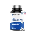 NOVOMA Zinc Bisglycinate 15 mg + Vitamine B6, 120 Gélules, Haute Absorption & Haute Teneur, Zinc breveté TRAACS®, Complement Alimentaire Immunité & Acné, Fabriqué en France