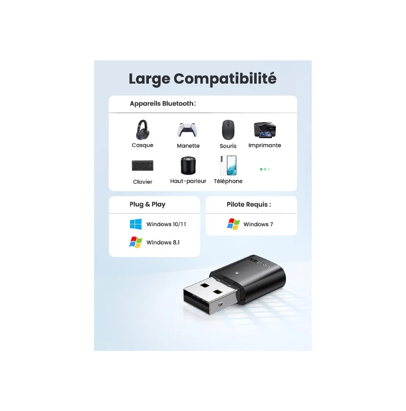 Adaptateur Bluetooth PC, dongle Bluetooth USB Longue portée 5.1 EDR, clé  Bluetooth 150M pour PC, Portable, imprimante, Clavier, Souris, Casques