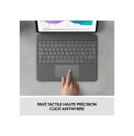 Logitech Combo Touch pour iPad Pro 12,9 pouces (5e, 6e générations: 2021, 2022)Clavier rétroéclairé amovible avec support, pavé tactile Click-Anywhere, Smart Connector, Clavier Français AZERTY - Gris