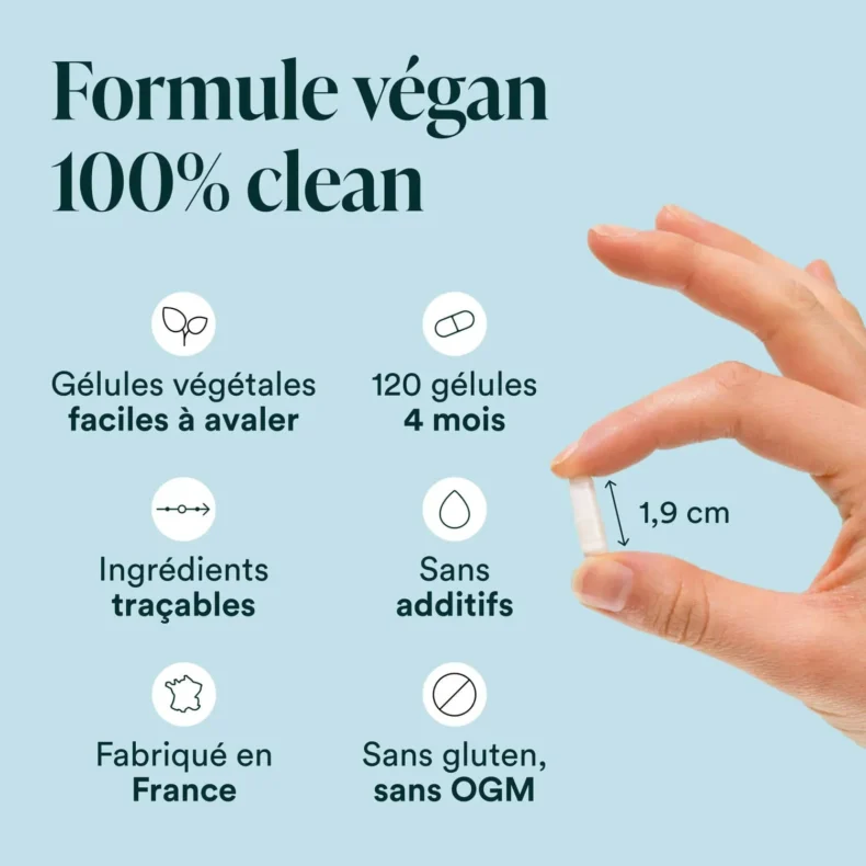 Zinc Bisglycinate en formule végane : 120 gélules végétales de 1,9 cm pour 4 mois, sans additifs