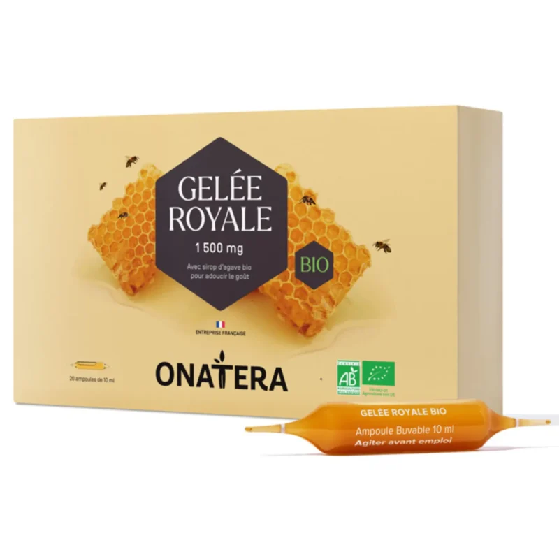 Boîte de gelée royale bio Onatera, 20 ampoules de 1 500 mg