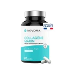 NOVOMA Collagène Marin + Acide Hyaluronique, 1000 mg de Collagene Pur Hydrolysé Type 1 & 3, Avec Vitamine C, Zinc et Biotine, Beauté de la Peau, Cheveux et Ongles, 90 gélules, Made In France