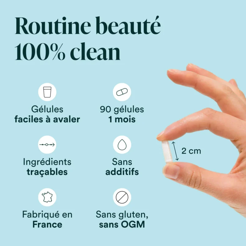 Collagène marin, routine beauté : gélules faciles à avaler, 90 gélules pour 1 mois, sans additifs, sans OGM
