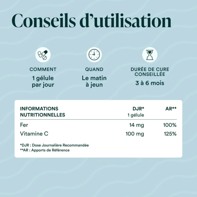 Composition du Fer Bisglycinate Novoma : fer Ferrochel® et vitamine C Quali®-C