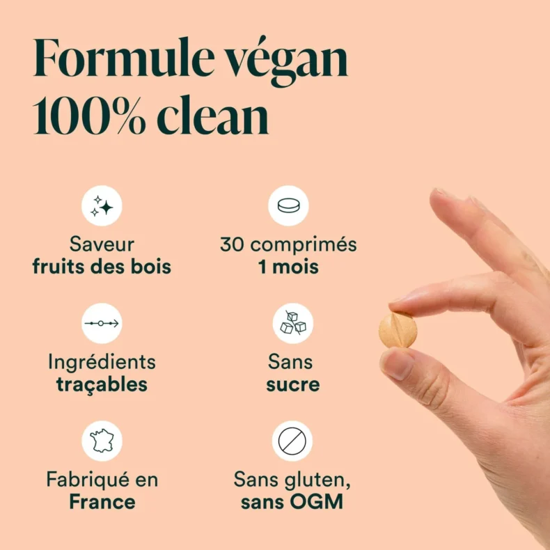 Acérola Bio en formule végane : 30 comprimés saveur fruits des bois, sans sucre, sans gluten