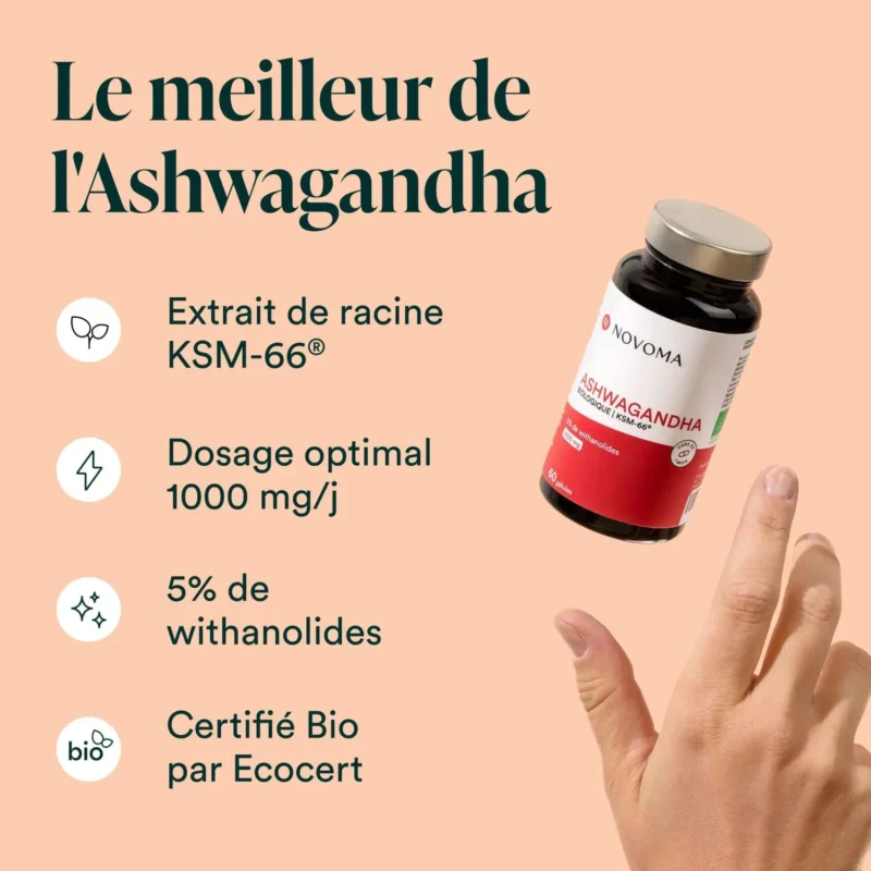 Ashwagandha Bio KSM-66 Novoma, flacon de 60 gélules