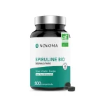 NOVOMA Spiruline 500 mg, 100% Pure Sans Excipient, Immunité & Anti-Fatigue, 19% de Phycocianine, Riche en Protéines, Minéraux & Vitamines, Conditionné en France, 500 Comprimés Vegan