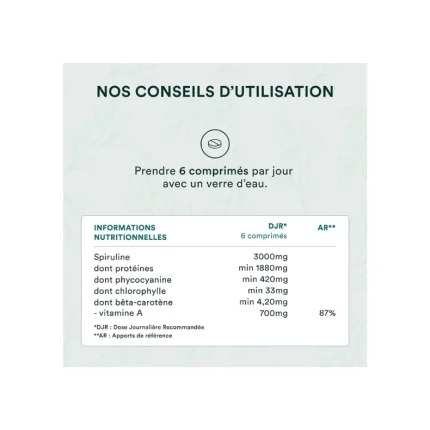 NOVOMA Spiruline 500 mg, 100% Pure Sans Excipient, Immunité & Anti-Fatigue, 19% de Phycocianine, Riche en Protéines, Minéraux & Vitamines, Conditionné en France, 500 Comprimés Vegan