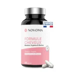 NOVOMA Formule Cheveux, Pousse & Fortification des Cheveux, Complément Alimentaire avec Biotine, Kératine, Sélénium, Zinc & Roquette, Cure de 1 mois, 60 Gélules Vegan, Fabriqué en France