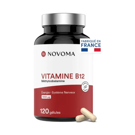 NOVOMA Vitamine B12 Vegan 1000 μg, Méthylcobalamine Pure, Absorption Maximale, Immunité & Anti-Fatigue, Cure de 4 mois Cure, 120 Gélules, Fabriqué en France