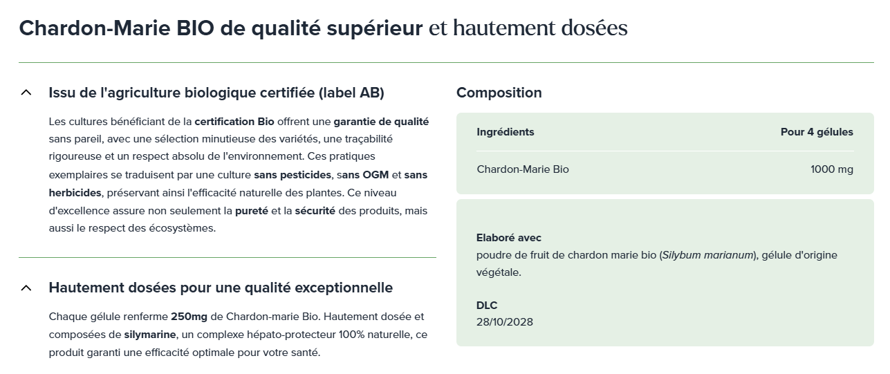 Chardon Marie Bio - 200 gélules - Onatera 1 Capture decran 2026 01 15 221938